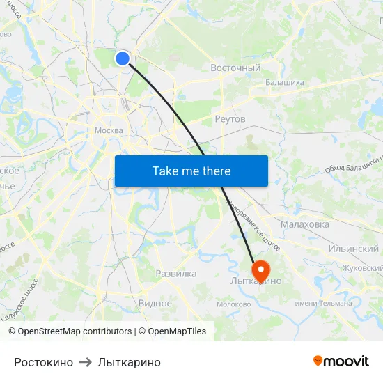 Ростокино to Лыткарино map