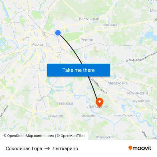 Соколиная Гора to Лыткарино map