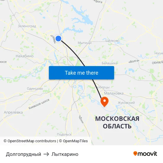 Долгопрудный to Лыткарино map
