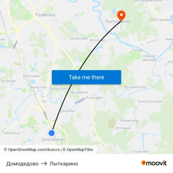 Домодедово to Лыткарино map