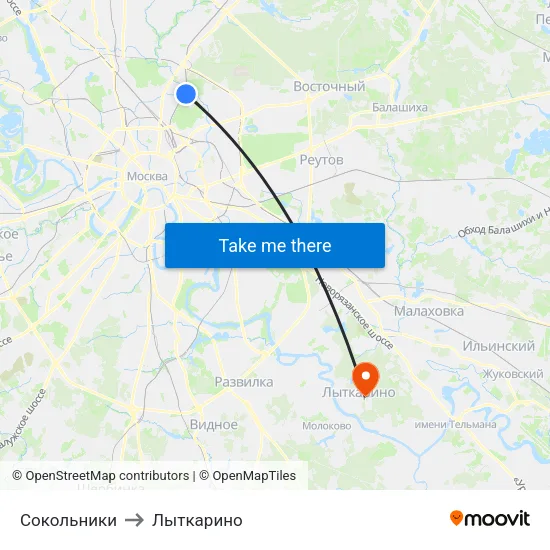Сокольники to Лыткарино map