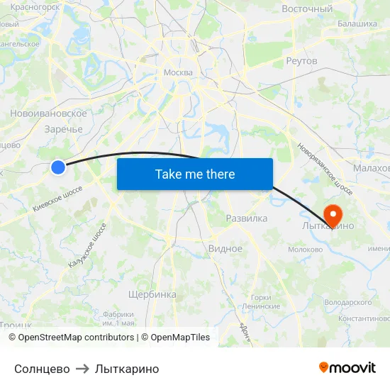 Солнцево to Лыткарино map