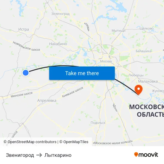 Звенигород to Лыткарино map