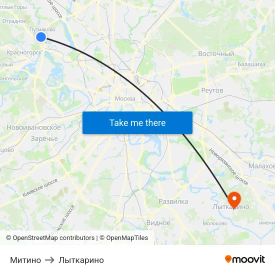 Митино to Лыткарино map