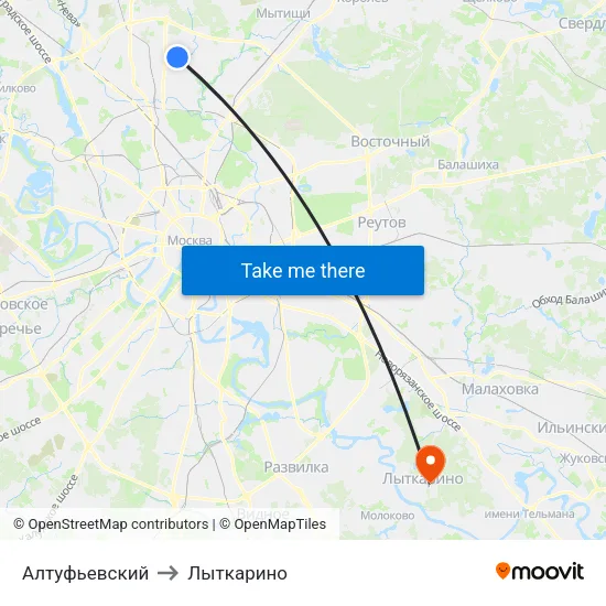 Алтуфьевский to Лыткарино map