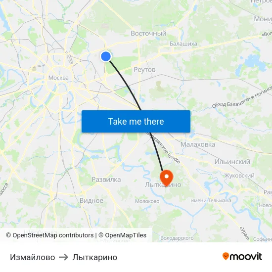 Измайлово to Лыткарино map