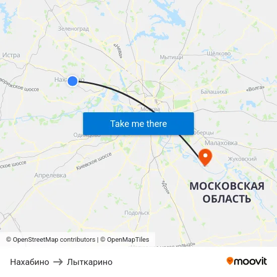 Нахабино to Лыткарино map