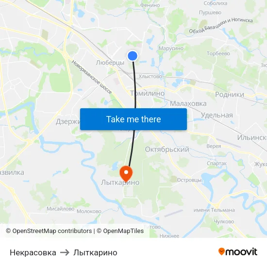 Некрасовка to Лыткарино map