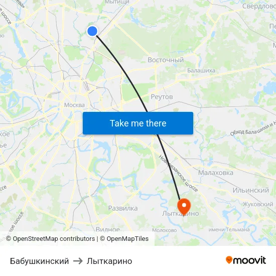 Бабушкинский to Лыткарино map