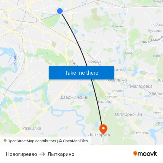Новогиреево to Лыткарино map