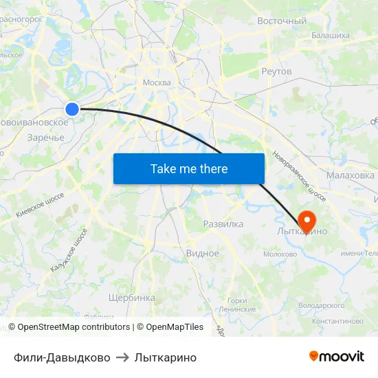 Фили-Давыдково to Лыткарино map