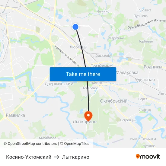 Косино-Ухтомский to Лыткарино map