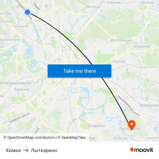 Химки to Лыткарино map