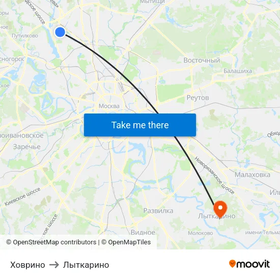 Ховрино to Лыткарино map