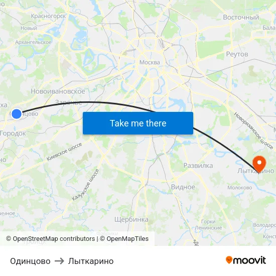 Одинцово to Лыткарино map