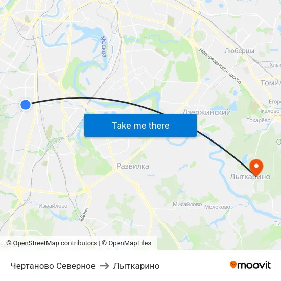 Чертаново Северное to Лыткарино map