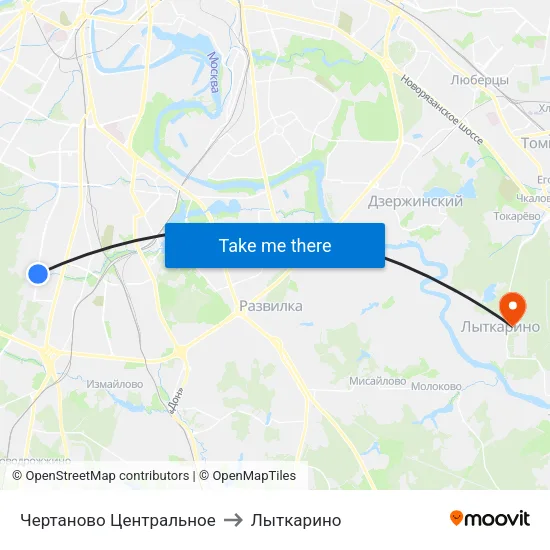 Чертаново Центральное to Лыткарино map