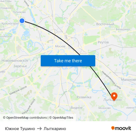 Южное Тушино to Лыткарино map