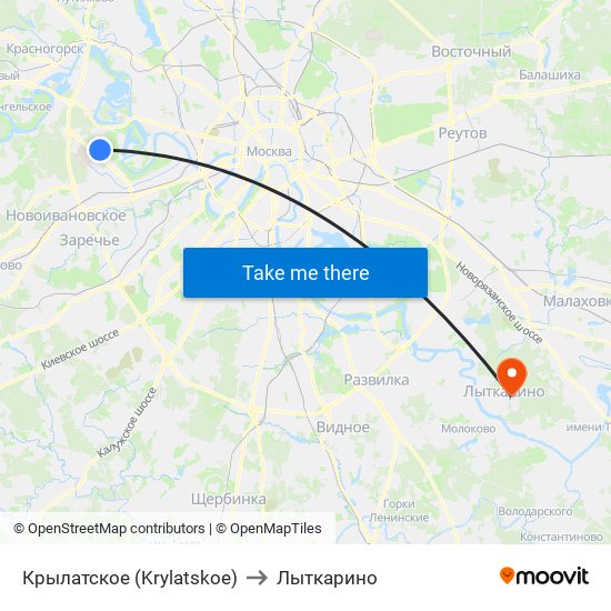 Крылатское (Krylatskoe) to Лыткарино map