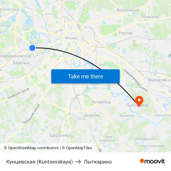 Кунцевская (Kuntsevskaya) to Лыткарино map