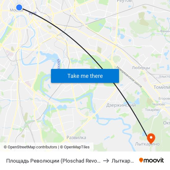 Площадь Революции (Ploschad Revolyutsii) to Лыткарино map