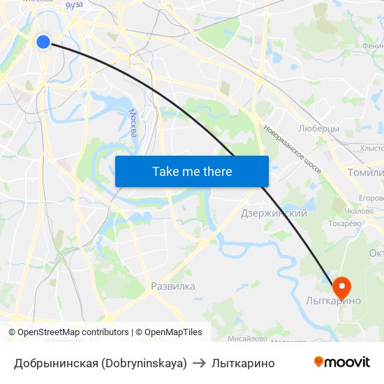 Добрынинская (Dobryninskaya) to Лыткарино map