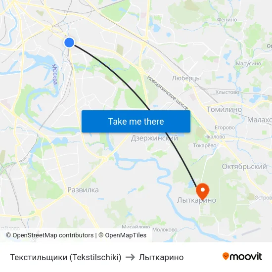 Текстильщики (Tekstilschiki) to Лыткарино map