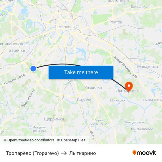 Тропарёво (Troparevo) to Лыткарино map