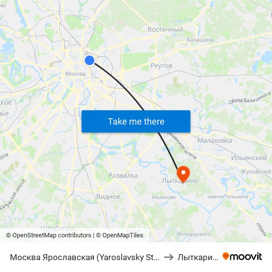 Москва Ярославская (Yaroslavsky Station) to Лыткарино map