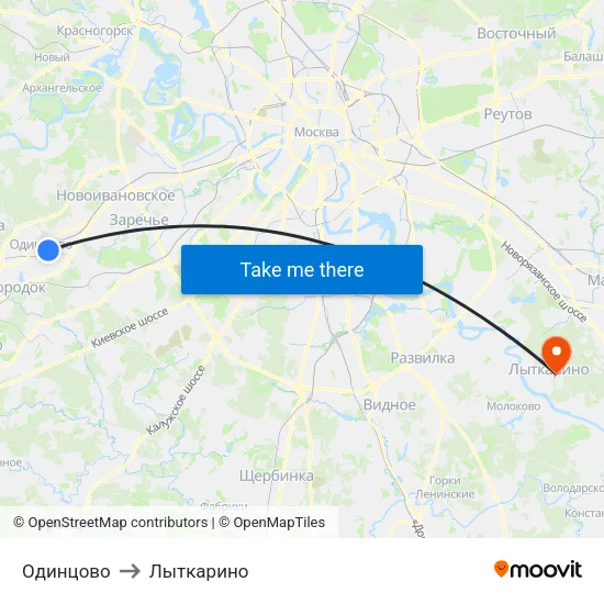 Одинцово to Лыткарино map