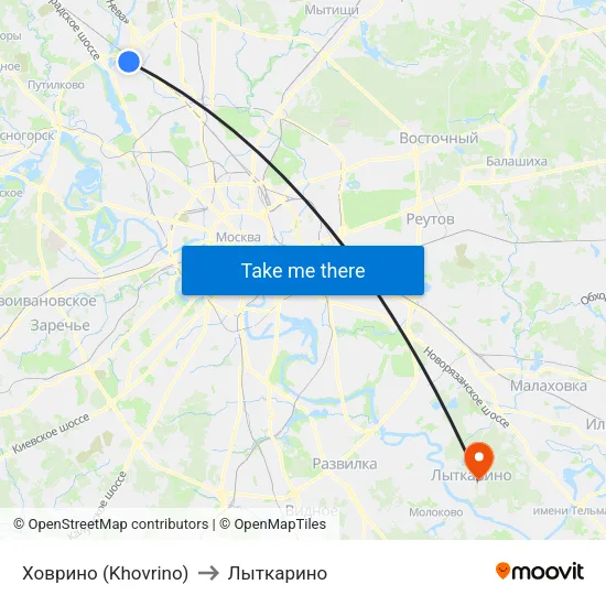 Ховрино (Khovrino) to Лыткарино map