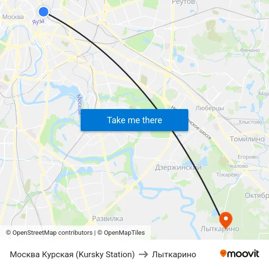 Москва Курская (Kursky Station) to Лыткарино map