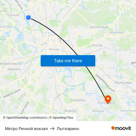 Метро Речной вокзал to Лыткарино map