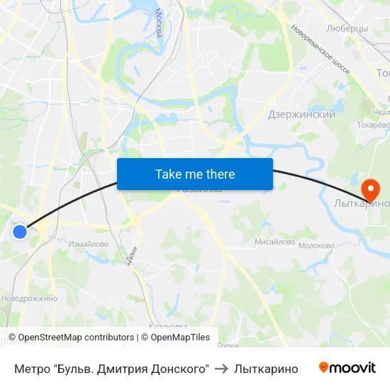 Метро "Бульв. Дмитрия Донского" to Лыткарино map