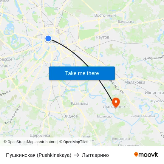 Пушкинская (Pushkinskaya) to Лыткарино map