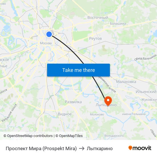 Проспект Мира (Prospekt Mira) to Лыткарино map