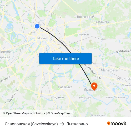 Савеловская (Savelovskaya) to Лыткарино map