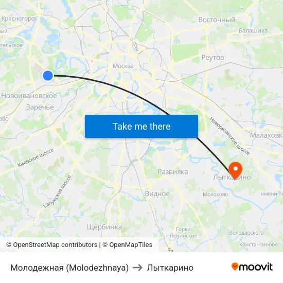 Молодежная (Molodezhnaya) to Лыткарино map