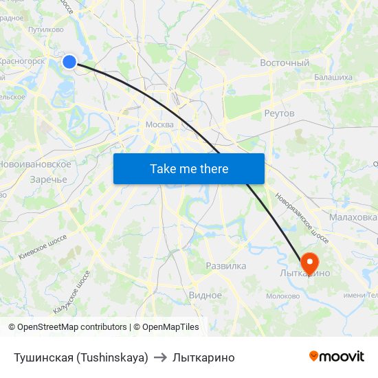 Тушинская (Tushinskaya) to Лыткарино map