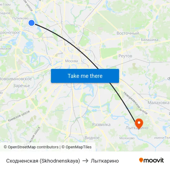 Сходненская (Skhodnenskaya) to Лыткарино map