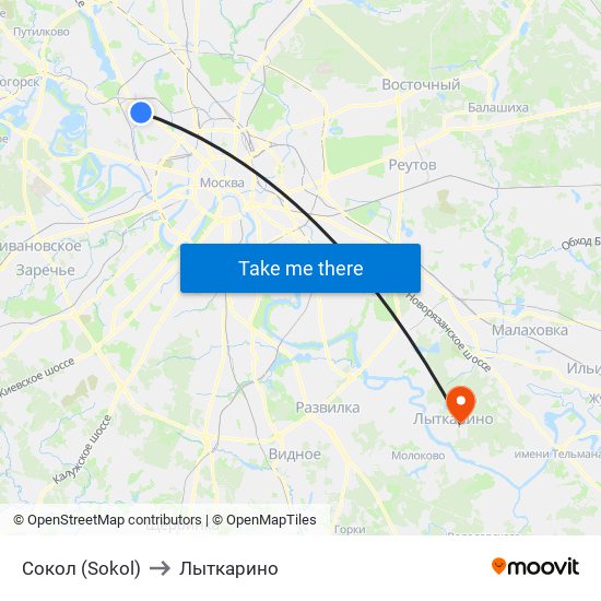 Сокол (Sokol) to Лыткарино map