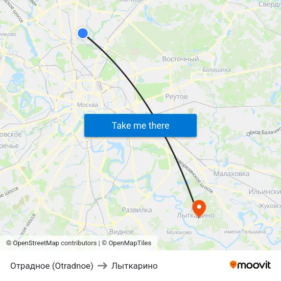 Отрадное (Otradnoe) to Лыткарино map