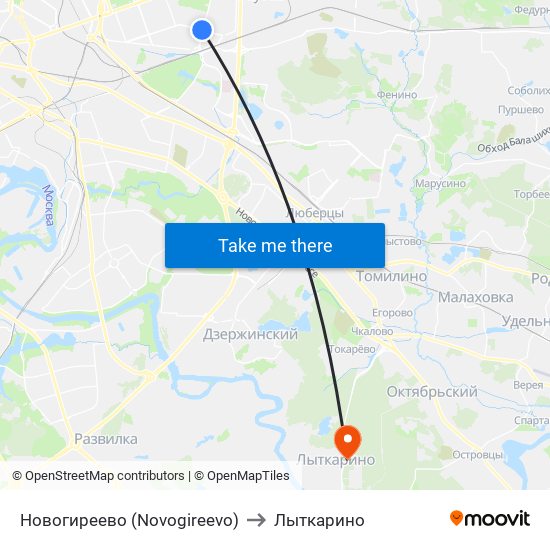 Новогиреево (Novogireevo) to Лыткарино map