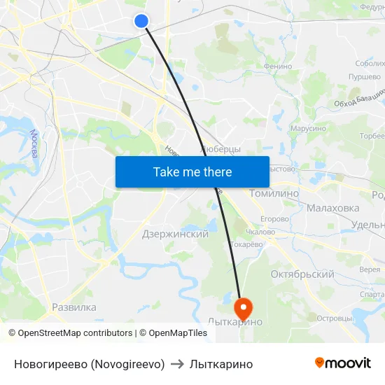 Новогиреево (Novogireevo) to Лыткарино map