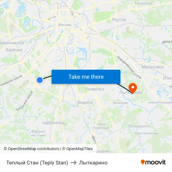 Теплый Стан (Teply Stan) to Лыткарино map