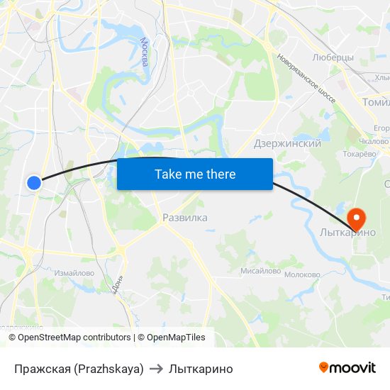 Пражская (Prazhskaya) to Лыткарино map