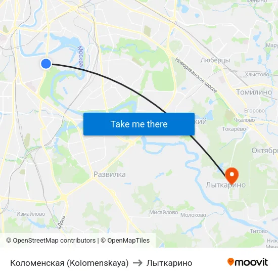Коломенская (Kolomenskaya) to Лыткарино map