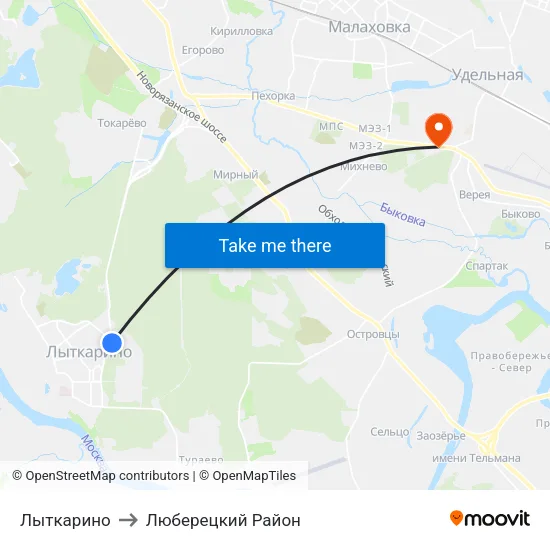 Лыткарино to Люберецкий Район map