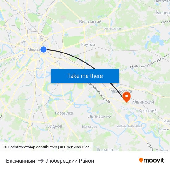 Басманный to Люберецкий Район map