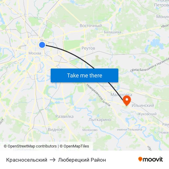 Красносельский to Люберецкий Район map